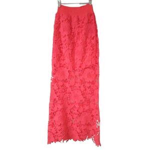 Available Vivid Orange Maxi Pencil Lace Flowers Skirt Size S Nwt